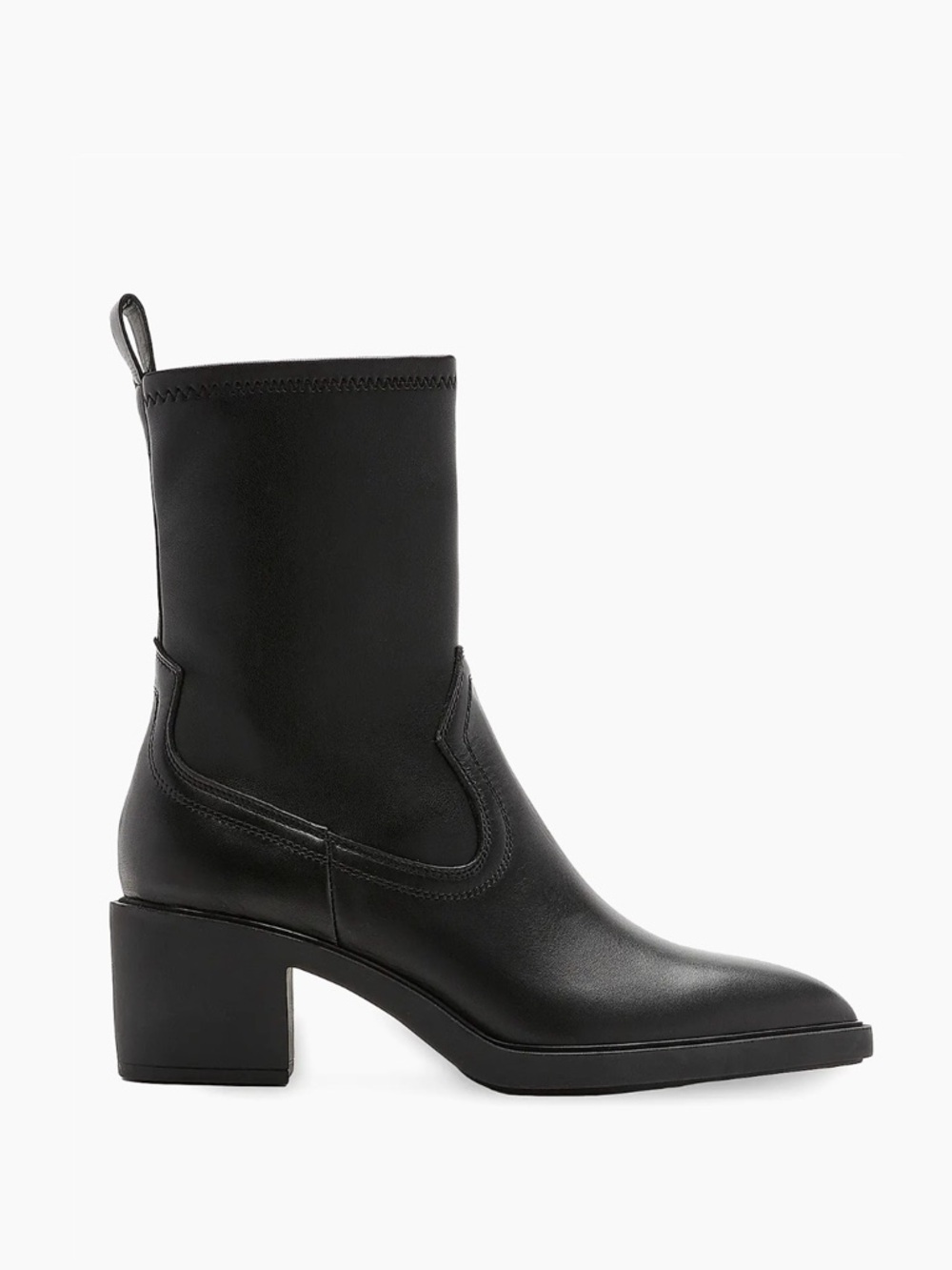 LA CANADIENNE Parks 63MM Black Leather Block Heel Ankle Boots 6